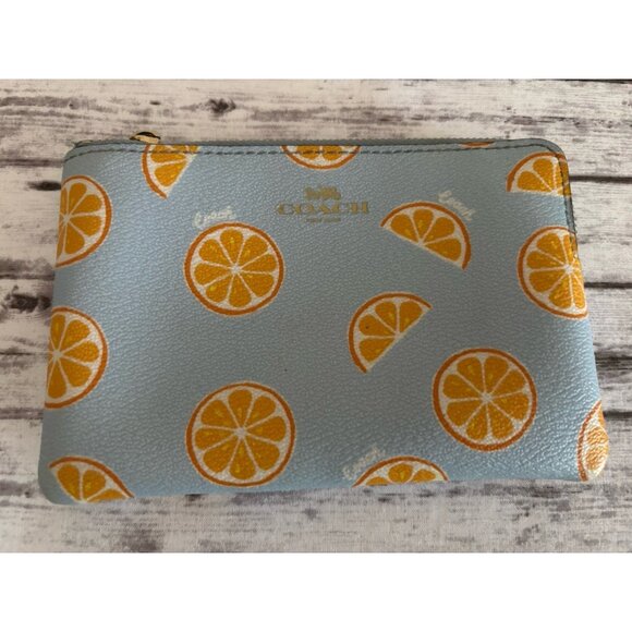 Coach Signature Coated Canvas Small Wristlet in Orange Print Orange Blue - Picture 1 of 8